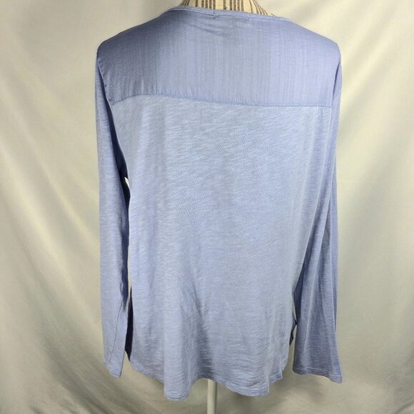 GAP Blue Notched V Neck Long Sleeve Cotton Blend Pullover Top Size Large - Picture 4 of 9